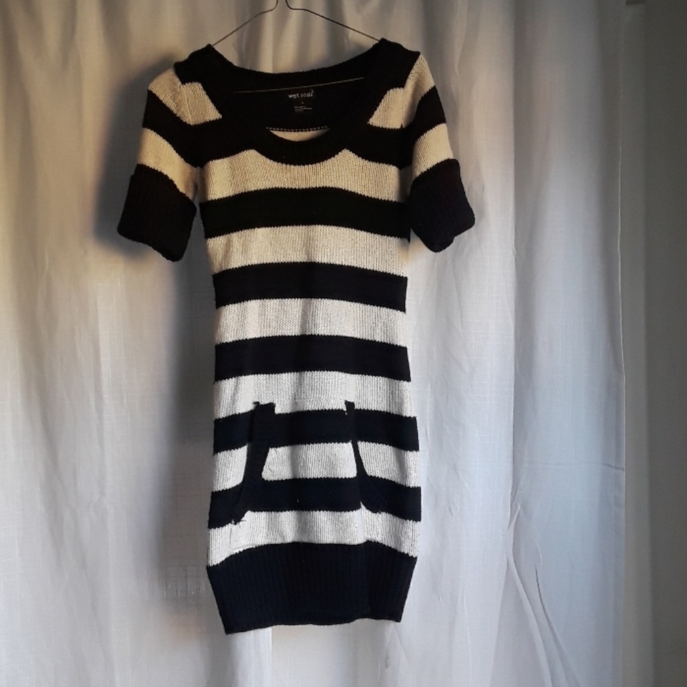Knit Black and White Striped Dress